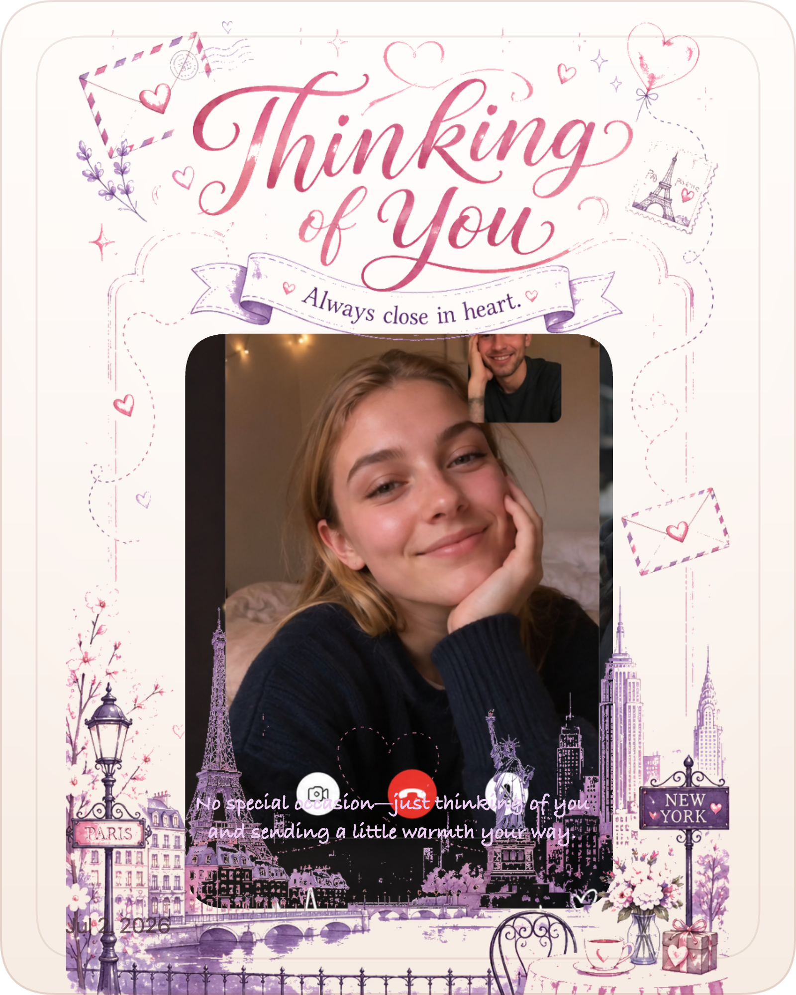 Long-distance love digital keepsake example design made with ImgKit