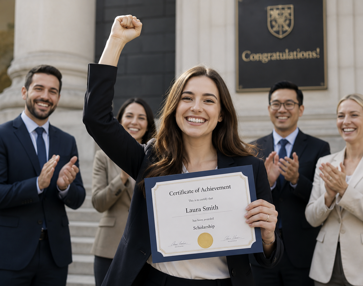 A proud congratulations photo with a smiling recipient