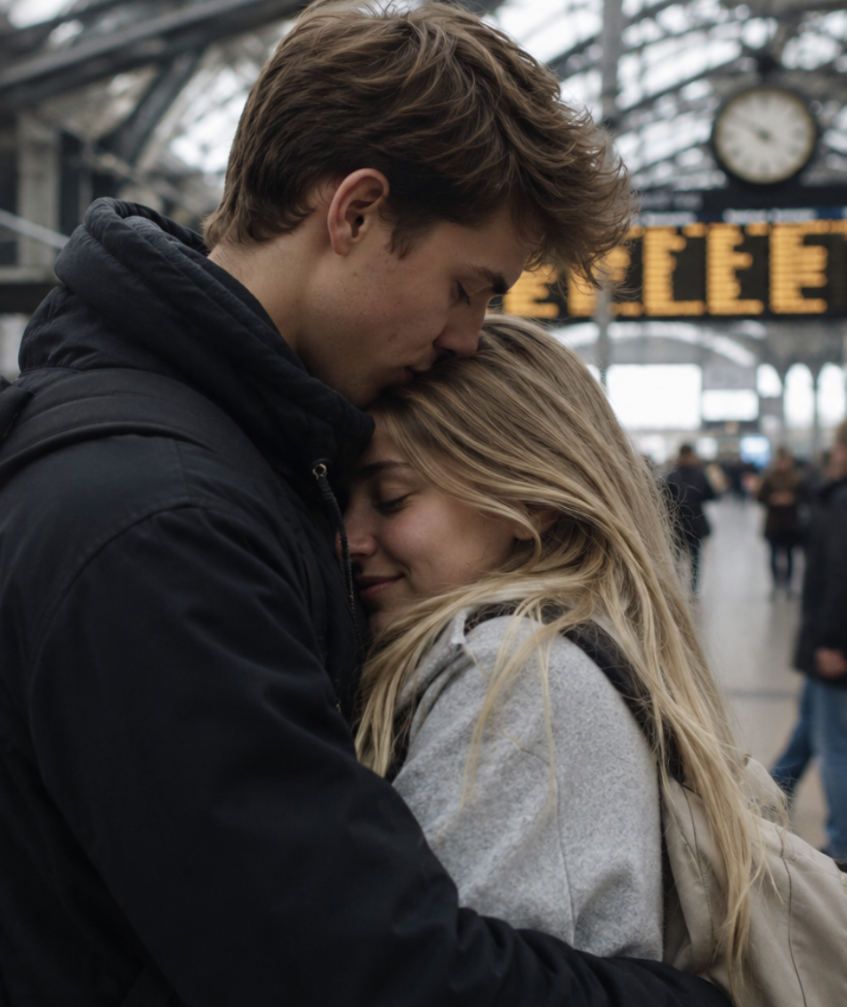 A long-distance embrace photo with a happy reunion